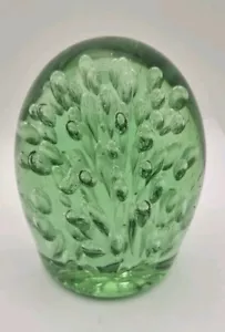 Victorian Glass Green Dump Weight Paperweight Air Bubbles 4-5 In - Picture 1 of 11