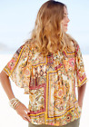 Ladies Ex M&CO Abstract Patchwork Gold Fleck Paisley Top Blouse Sizes 10-18