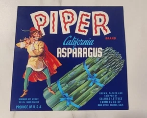 LABEL Piper Asparagus Salinas Lettuce California - Picture 1 of 1