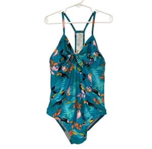 Speedo Girls Swimwear Large Blue Capri Breeze One Piece Parrot Allover Print - Picture 1 of 12