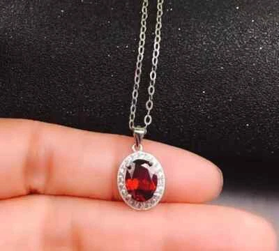 14K White Gold Plated 1.9Ct Oval Cut Lab Created Red Garnet Women's Gift Pendant - Image 1 of 4