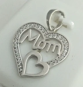 Ciondolo cuore lucido zirconi argento massiccio 925 festa della mamma per mamma - Foto 1 di 9