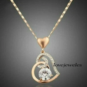 1.20CT Round Cut Real Moissanite Double Twisted Heart Pendant 14K Rose Gold Over - Picture 1 of 6