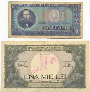 Romania 100 lei 1966 Plus 1000 lei 1941 - Picture 1 of 2