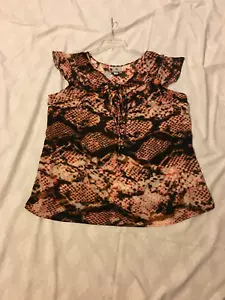 Worthington Plus: Blusa de mujer, manga gorra: marrón/multicolor, 1X - Imagen 1 de 6