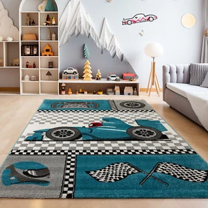Teppich Kinderzimmer Rennwagen Design Blau Kurzflor Kinderteppich Babyzimmer - Bild 1 von 7