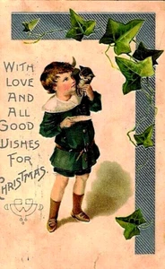 LIBERTY EMBOSSED CHILD KITTEN CHILDREN EMBOSSED LITHO PC travelled 1905 - Picture 1 of 1