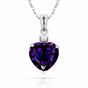 14K White Gold 0.75" w/bail CZ Heart Pendant w/ February Amethyst Birthstone - Picture 1 of 1