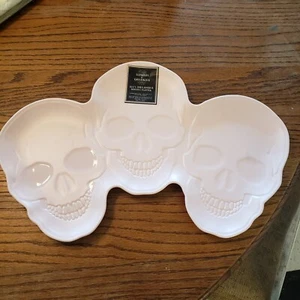 "Nuevo plato para servir calaveras rosa melamina de telarañas y calderos 17"" x 9" - Imagen 1 de 7