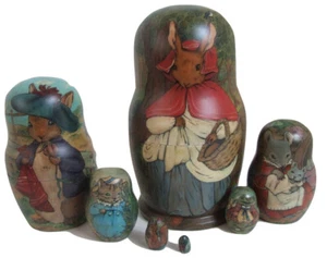 7pcs One of a Kind Russian Nesting Doll "Rabbits & Mice Family" by Polina Shpack - Picture 1 of 7
