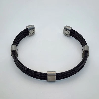 Brazalete Sabona Trio Cable Acero Inoxidable Negro Plata 7 pulgadas Magnético Foto 1 de 4