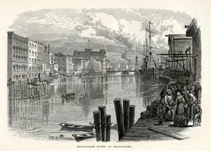 Milwaukee River Industry, beer, ships, Historic America 1872 Antique Engraving - Picture 1 of 4