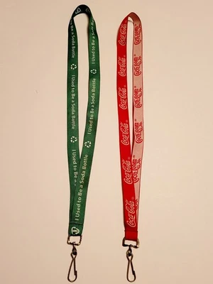 Lot Of 2 Lanyards "Coca-Cola" Red & RARE GREEN "I Used to be a Soda Bottle"  - Image 1 of 4