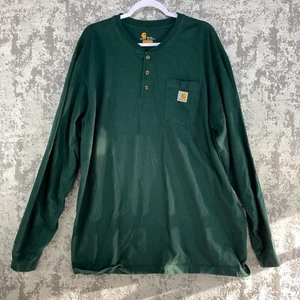 Carhartt Herren Shirt XL groß grün Logo Taschen Langarm Rundhalsausschnitt Original Passform - Bild 1 von 10