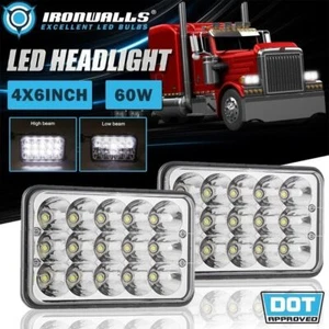 Pair 4X6" Chrome LED Headlights Hi-Lo Sealed Beam Lamp for Peterbilt 357 359 378 - Picture 1 of 12