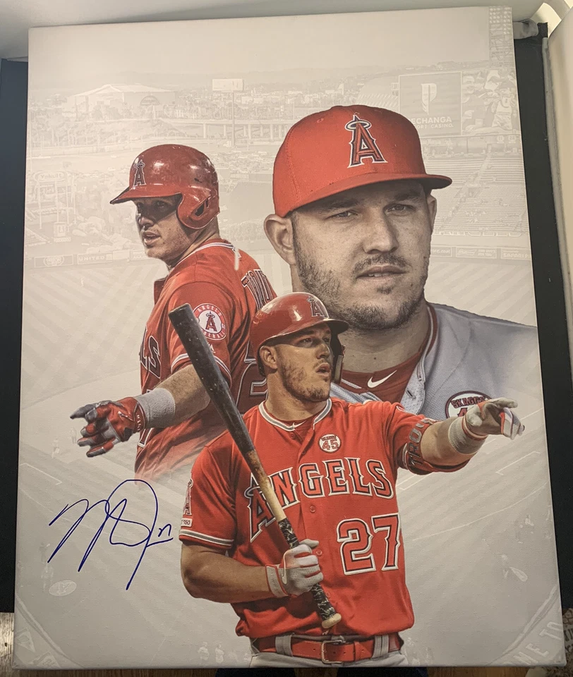 Mike Trout Signed 16x20 Custom Canvas BAS COA LOA Autograph #A40425 LA Angels⚾️ - Image 1 of 4