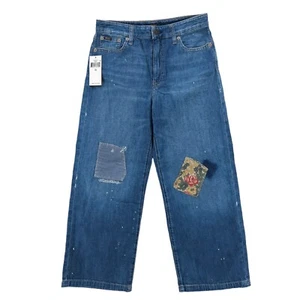 NWT Polo Ralph Lauren Girl's Patchwork Paint Splatter Wide Leg Jeans Size 14 - Picture 1 of 9