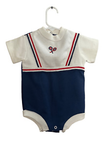 Infants' Vintage Embroidered Bicycle Jumper-style Romper Shirt White & Blue 6-9M