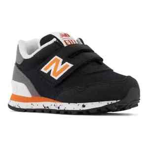 New Balance Kids Size 5 M Suede/Mesh Hook Loop Sneakers Black/Orange IV515BT NEW