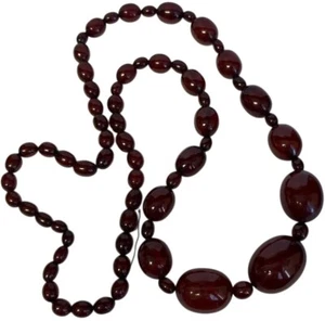 Art Deco Faturan Cherry Amber Bakelite Bead Necklace 88 Grams - Picture 1 of 7