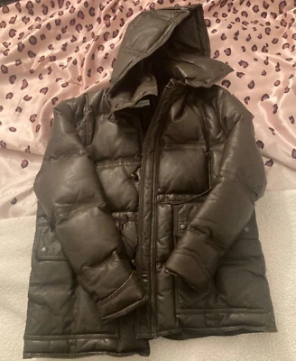 RARE VINTAGE Rive Droite Leather Puffer Jacket 1/1 Distressed Buttons Size 44  Foto 1 de 4