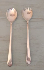 VTG Celtic Quality Sp On Brass Silverplated Serving Salad Fork & Spoon 9.25".TCM - Bild 1 von 7