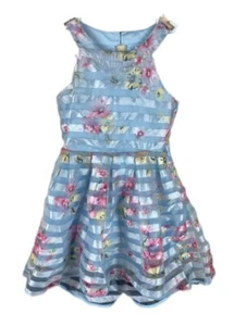 Girls Formal Dress Light Blue Pink Flowers Floral Sleeveless Girls Youth Size 10 - Picture 1 of 5