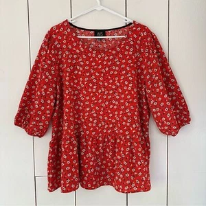 Top W5 delicato floreale peplo rosso pomodoro manica a palloncino XL CottageCore Boho - Foto 1 di 6