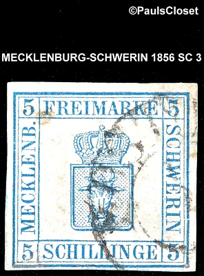 MECKLENBURG-SCHWERIN 1856 SC 3 5s BLUE USED NO GUM FINE/VERY FINE - Image 1 of 2