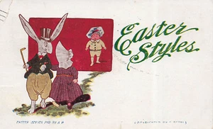 VINTAGE ANTHROPOMORPHIC POSTCARD DRESSED BUNNY RABBITS EASTER STYLES 030623 S - Picture 1 of 2