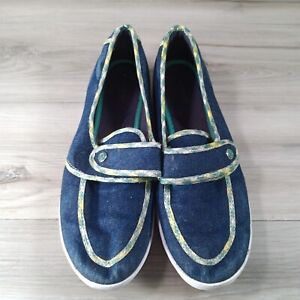 Grasshopper Flat Shoes Womens 9.5 Blue Dark Wash Denim Green Check Hook And Loop