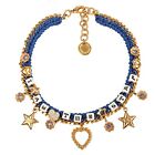 DOLCE & GABBANA The Star Crystal Heart Necklace Chocker Chain Gold Blue 12719