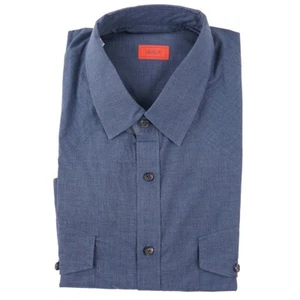 Isaia Napoli Slate Blue Lightweight Cotton Western Shirt M (Eu 39) NWT - Picture 1 of 8