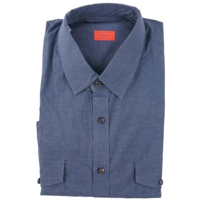 Isaia Napoli Slate Blue Lightweight Cotton Western Shirt M (Eu 39) NWT - Image 1 of 4