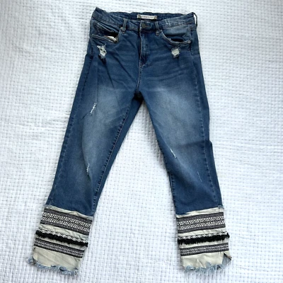 Anthropologie Chelsea & Violet 牛仔波西米亚女式 30 码刺绣袖口磨损  — 第 1/4 张图片