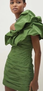 H&M HM Conscious Collection Green One Shoulder Mini Dress Sold Out Prom Size 8 - Picture 1 of 10