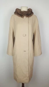 Carol Brent VTG Women's Large 100% Pure Cashmere Coat Silk Lining Fur Collar  - Picture 1 of 10