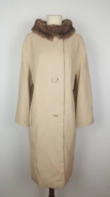 Carol Brent VTG Women's Large 100% Pure Cashmere Coat Silk Lining Fur Collar  - Image 1 of 4