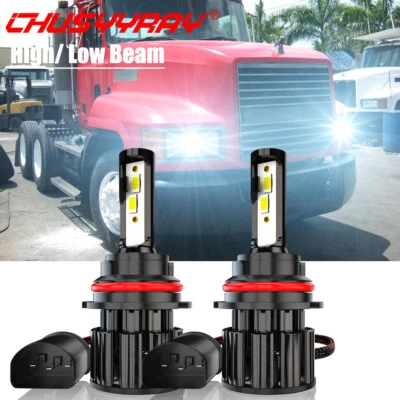 2x White LED 9007 Hi-Low Dual Beam Headlight Bulbs For Mack CH 613 SFA - Image 1 of 4