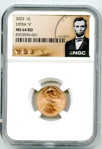 2023 EXTRA ' V ' ERROR NGC MS64 RD LINCOLN UNION SHIELD PENNY CENT RARE VARIETY - Picture 1 of 3