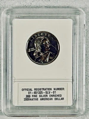 Sacagawea 2009 nativo americano $1 dólar .999 plata fina enriquecida Foto 1 de 2