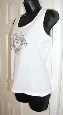 Camiseta sin mangas Christine Alexander blanca de colección jersey de algodón estrás corazón Wm. S/M Foto 1 de 4
