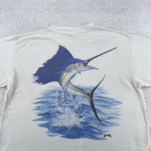 vtg Sailfish Shirt Mens Large White Pocket Graphic Fishing Made USA 90s Nature - Picture 1 of 12