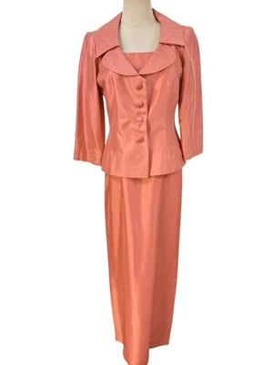 NWT Talbots Pure Silk Dress & Jacket Set Beaded Collar Coral Pink Sz 4 $238 - Image 1 of 4