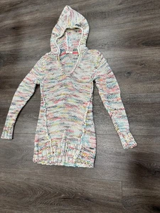 Roxy Y2K Rainbow White Shores Hoodie Knit Sweater Medium  multicolor hooded - Picture 1 of 5