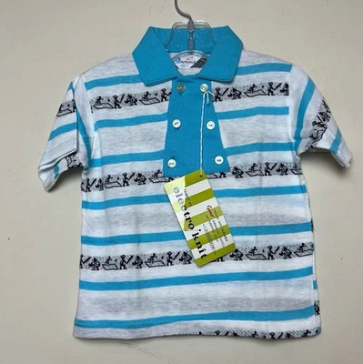 Camisa Polo de Verano Azul Deportiva Tejida Eléctrica De Colección Años 50 60 Nueva con Etiquetas Talla 5 Deportiva Rayas Foto 1 de 4