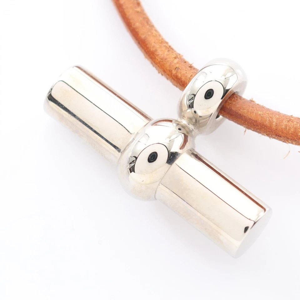 Collar Gargantilla Colgante HERMES Glenan 36cm Cuero Chapado en Oro Marrón Usado Mujer Foto 1 de 4