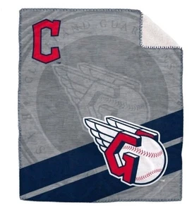 MLB Cleveland Guardians Corner Logo Faux Shearling Blanket New  - Picture 1 of 7