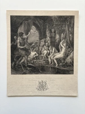 🏷️Antique Engraving Titian Diana and Actaeon  Mythological Scene King George IV - Image 1 of 2