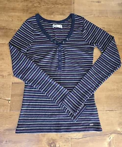 Camisa Henley Hollister vintage para mujer acanalada a rayas tejida Y2K mediana multicolor - Imagen 1 de 14